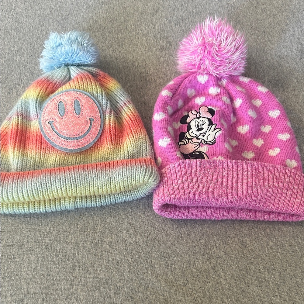 Colorful Knit Beanie Set with Pom Poms